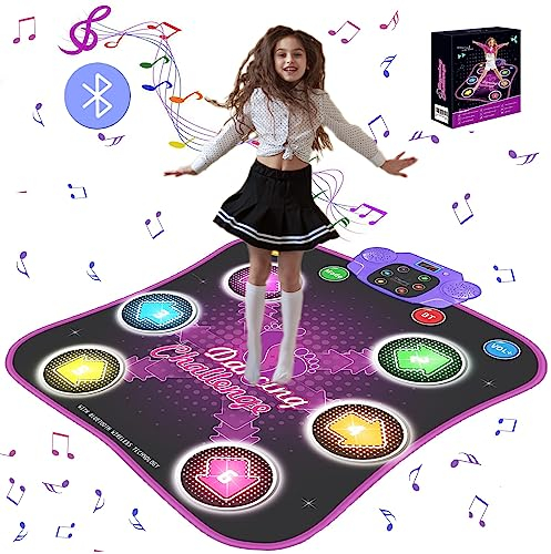 GARNHLOB Tanzmatte für Kinder 3 4 5 6 7 8 9 10+ Jahre Alte Mädchen Tanzmatte mit Bluetooth 6 LED Lichtpfeile Tanzmatte Musikmatte 5 Tanzmodi und Anti-Rutsch Material Kinder Geschenke Spielzeug