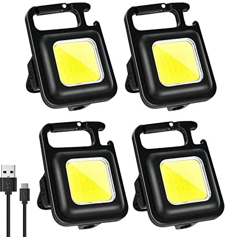 Mini COB Luz de Trabajo LED, 4pcs 800 Lumen Linternas Llavero de Luces de Inspección 4 Modos , Luz de Emergencia Portátil con Abridor de Botellas Lámpara de Taller Resistente al Agua para Reparación