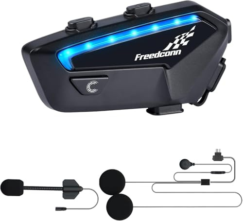 reedConn Group Bluetooth-headset för motorcyklar, FX 2-10 Riders intercom, ultratunn kommunikationssystem med brusreducering, IP67 vattentät, musikdelning