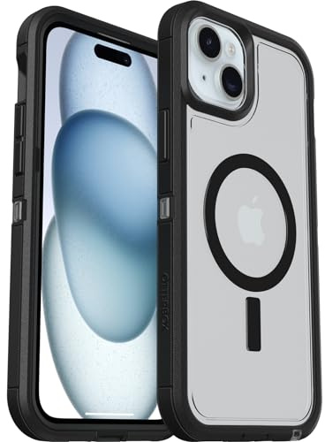 OtterBox Defender XT Case for iPhone 15 Plus/iPhone 14 Plus with MagSafe, Shockproof, Drop proof, Ultra-Rugged, Protective Case, 5x Tested to Military Standard, Clear/Black, No Retail Packaging