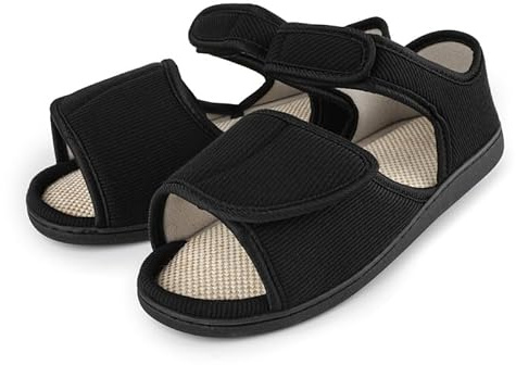 TIESTRA Chaussons Chauds pour Hommes à Pieds Larges,Chausson Diabétiques en Peau D'agneau pour I'hiver,Chaussons en Feutre à Bout Ouvert,Semelle en Mousse à Mémoire de Forme,Noir 41