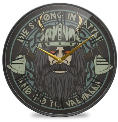 KAAVIYO Weapon Ancients Axe Warrior Round Wall Clock Circular Plate Silent Non Ticking Clocks for Kitchen Home Office Decor Boys