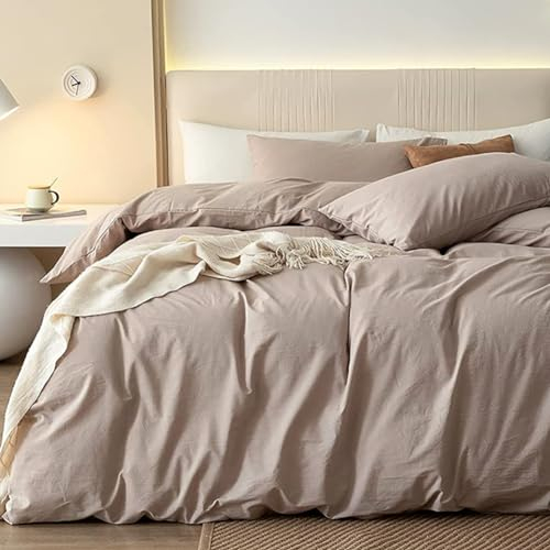 AShanlan Bettwäsche 135x200 4teilig Taupe Khaki Einfarbig Weich & Atmungsaktiv Gewaschene Microfaser Bettbezug mit 2 Kissenbezug 80x80 cm Einzelbett Alle Jahreszeiten Bettwäsche Set