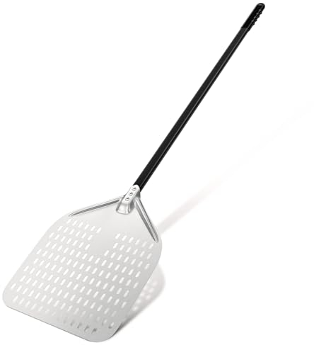 G.a HOMEFAVOR Perforierte Pizzaschaufel Aus Eloxiertes Aluminium, 30cm/ 12 Zoll Rechteckiger Pizzaschieber mit verlängertem Griff, Professionelle Brotschaufel für Backen Pizza Brot, 120cm Gesamtlänge