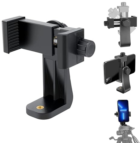 EszkozTA Cell Phone Tripod Mount Adapter, Universal Phone Holder Adjustable Clamp, 360 Degree Rotatable Bracket 1/4 Screw Clip for iPhone, Samsumg, Selfie Stick, Monopod (Black-1 Pack)