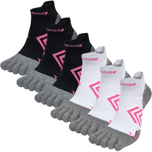 Sneaker Socken Damen Zehensocken Sportsocken Fünf Finger Socken Gepolsterte Athletic Laufsocken Kurze Knöchelsocken Atmungsaktiv & Schweißableitend - 6 Paar