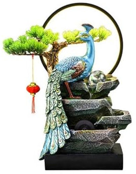 Feng Shui Fontana da Interno Squisito pavone che scorre ornamenti d'acqua soggiorno ufficio scrivania fontana ornamenti caratteristiche di acqua circolante decorazione interna Fontana Zen da Interno