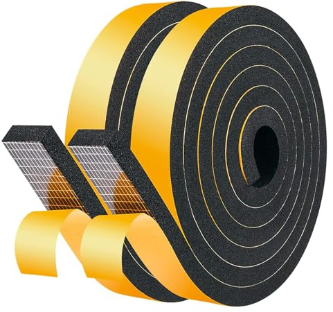 LIKERAINY Dörrtätningslist Tätningstejp Självhäftande 25,4x9,5mm för Dörrar och Fönster Fönstertätning Skumtejp Gummilist Tejp Gummitätning Ljudisolering Antikollision Vattentä Svart 2 Rullar 4 Mete
