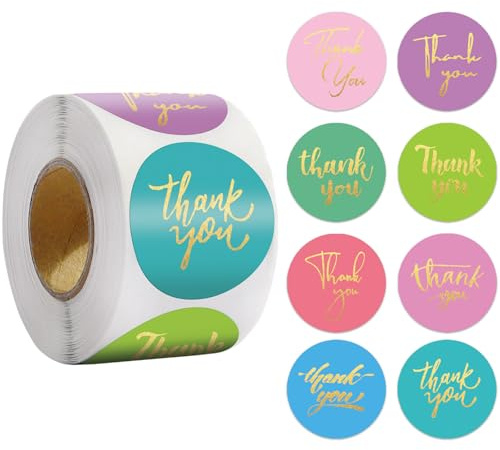 500pcs Thanks You Stickers,2.5cm/1inch Colorful Round Thank You Self-Adhesive Round Paper Label Stickers for Gifts Wedding Birthday Party Bags Packaging Gift Small Paper Sticker
