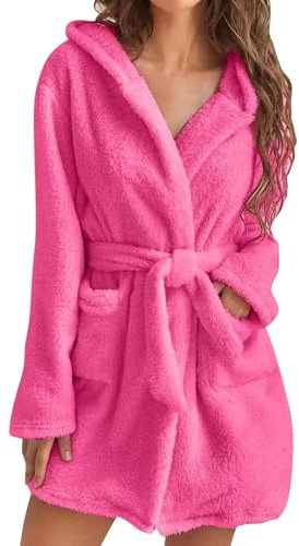 Bademantel Damen Kurz Frottee Weicher Bademäntel Frottier-Bademantel Große Größen Dicker Flauschig Kuschelmantel Mit Kapuze Thermo Saunamaentel Einfarbig Sauna Bademantel Warme Reisebademantel