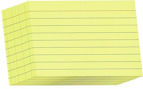 JamJar Print Index Study Cards - Yellow, A6, 40 Ruled Flashcards, 300 GSM, Red Title Line