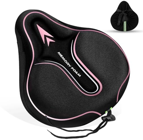 Mjkeomo New Large Bike Seat Cover for Men & Women Comfort, Bike Seat Cushion Cover, Padded Seat Cover, Soft Bicycle Seat Covers for MTB, Exercise Bikes, Indoor and Outdoor Cycling(Pink)