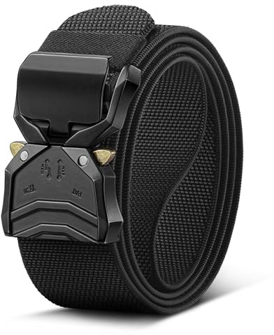 BULLIANT Ceintures Homme,Ceinture Tactique Web Ajustable Élasticité Ajustement Rapide Détachement pour Extérieur Service,Taillable(Noir,115cm/34-38 taille réglable)
