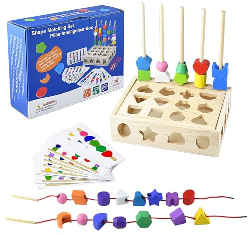 Giochi Montessori Bambini 2 3 4 5 Anno,3 in 1 Giocattoli con Perline di Legno,Giocattoli da Infilare Motricità Fine Giochi In Legno per Bambini 2 Anni