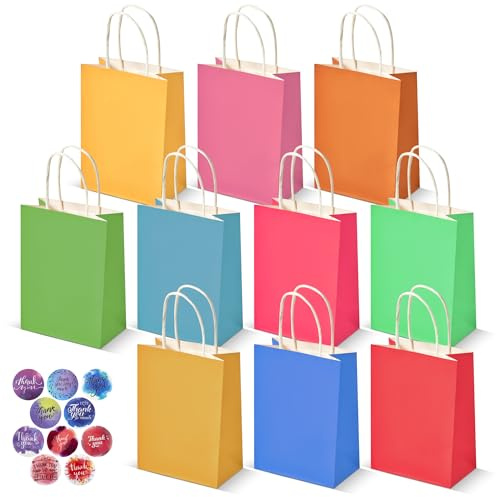 HURUC Colourful Paper Party Bags with Handles 30 Pack 120 GSM
