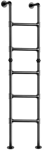 5-gångs våningssäng stege, 5,6 × 1,5 fot vägg-till-golv-fönsterbrunn Egress klättringsstege, smidesjärn 150 kg kapacitet, inomhus utomhus för källare, vindar, loft, sovsalar och hem (170 cm/5,6 fot)