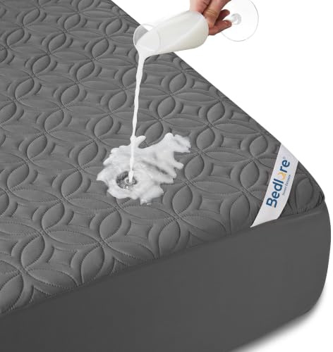 BEDLORE Waterproof Double Mattress Protector, Brushed Microfiber with Upgraded TPU Layer, Deep Pocket, Hypoallergenic, Breathable, Noiseless, Oeko-tex Mattresses Cover (Gray)