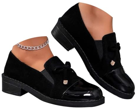 Mocassins à plateforme épaisse avec nœud élastique pour femme - Confortables - À enfiler - Coupe large - Orthopédiques - Chaussures habillées, Noir , 0 UK
