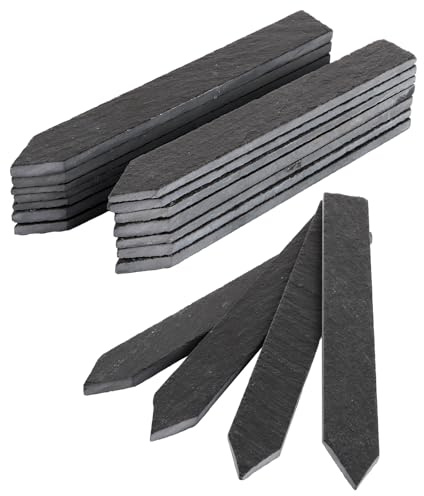 SHUESS Set med 30 örtskyltar växtskyltar väderbeständiga av skiffer (15 x 2 cm) – återanvändbara växtpinnar för örter, grönsaker och blommor – hållbara växtskyltar för utomhusbruk, väderbeständiga