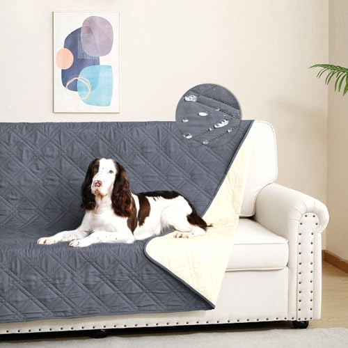 DUJUIKE Funda de sofá impermeable para perro, manta para perros 100% impermeable para cama, funda impermeable para sofá, manta de cama (gris azulado, 132-208 cm (1 paquete))
