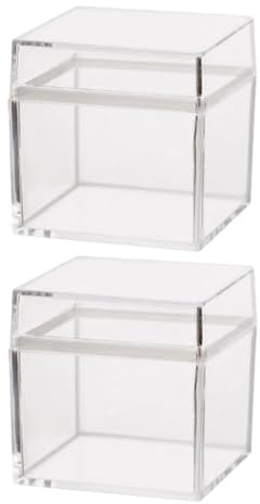 Healvian Caja de Almacenamiento Transparente Tapa Abatible para Dulces, Estuche Cuadrado 8cm, Set de 2 Piezas, para Exhibición y Protección contra Polvo, Uso en Manualidades y Regalos