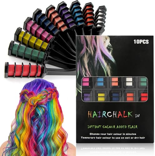 Temporary Hair Dye - 10 Colours Hair Chalk Combs - Convenient & Washable Hair Chalk For Adult & Pets - Vibrant Hairstyle For Halloween, Christmas & Birthday Makeup