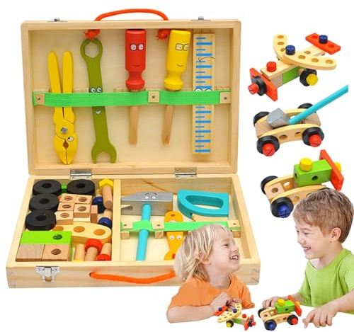 Snickarstation för barn – 29 x 21 cm stort förvaringsalternativ, byggbänk, fix-It-rollspel | tidig utveckling motoriska färdigheter skola dagis semester gåva ålder 2–3 4 år gammal
