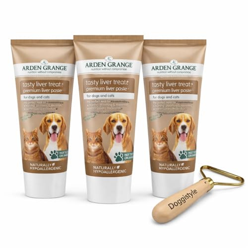 Doggistyle Arden Grange Tasty Liver Treat Paste 3 Pack for Dogs & Cats + Pet Hair Remover Bundle - Dog Training Treat, Cat Treat, Medication Aid & Fur Removal Tool