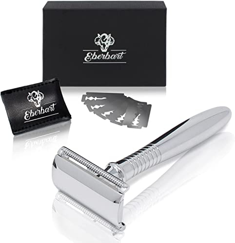 Eberbart Rasierhobel inkl. 5 Klingen + Schutzkappe + kostenloses E-Book - klassisches rasierhobel herren mit 2-seitigem Klingenkopf, geschlossenem Kamm und Griff in einer eleganten Geschenkbox