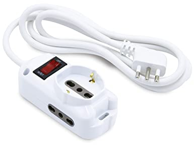 Velamp Multipresa – 1 Prese Polivalenti (Schuko + 10/16A) + 2 Prese Bivalenti (10/16A) - Interruttore Luminoso – Colore Bianco