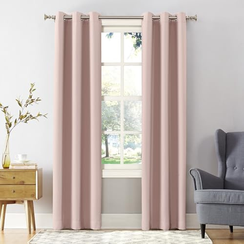 Sun Zero Easton Energy Saving Blackout Grommet Curtain Panel, 40 x 84, Blush Pink