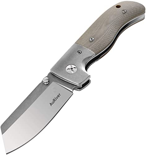 AuRiver Couteau Pliant,FP710 Couteau/AUS-8 Acier Inoxydable Lame /G10 Poignée Couteau de Poche Pliant/Petit couteau à une main la survie en plein air Randonnée Pédestre (Beige)