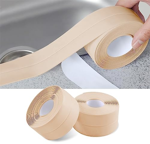 2 Rollos Cinta Baño Selladora,Impermeable a Prueba Sucio Cinta de Sellado, Autoadhesivas Cinta de Sellado para Coche,Bañera,Puerta,Ventana,Fregadero de Cocina (Crema)