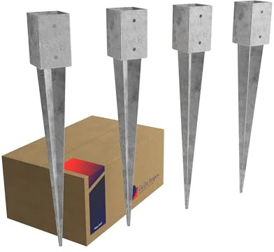 GeZu Impex Support de Poteau à Enfoncer Galvanisé à chaud Lot de 4 91 x 91 x 750 mm douille piquet cloture bois ancre