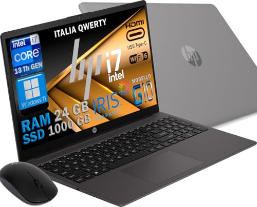 HP Ordenador portátil 250 G10 modelo 2025, PC portátil Grey, Intel Core i7 1355U 13Th Gen 4,7 GHz, RAM 24 GB, SSD (1 Tb) 1000 GB pantalla 15,6 Full HD, Win 11 64 bits, libre Office, preconfigurado