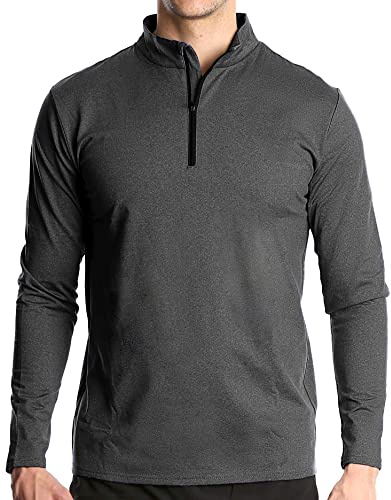 T-shirt sportivo a maniche lunghe da uomo con cerniera 1/4 - Stile casual - Per palestra, corsa, jogging, escursionismo, pesca, grigio, L