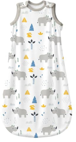 Mosebears Baby Sleeping Bag for Summer Spring, Animal Cartoon Washable Blanket 1.0 Tog for Baby, Sleeping Bag without Sleeves (Rhino, 6-12 Months)