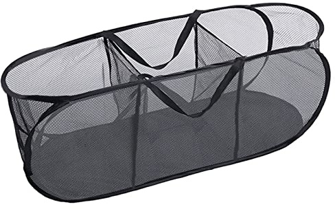 Faltbarer wäschekorb faltbar groß, Mesh Pop Up faltbare wäschesammler 3 fächer Schwarz groß faltbare wäschekörbe für Wäsche Spielzeug Aufbewahrungskorb