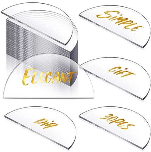 Bucherry 30 Pcs Clear Acrylic Place Cards for Wedding, 2 x 4 Inch Half Circle Table Number Card DIY Blank Name Plate Blank Seating Card for Wedding Guest Names Table Numbers