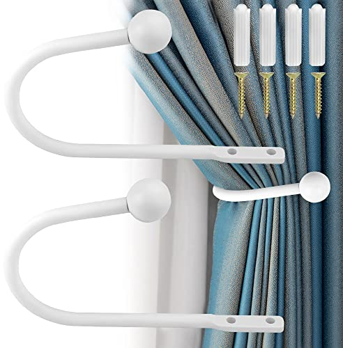 QUCUMER 2 Stück Raffhalter Weiss Gardinenhalter Holdbacks Vorhanghaken Metall Vorhanghalter Wandbefestigung Vorhanghalterungen Raffbügel für Vorhänge Wandmontage Raffhaken für Vorhangquaste Vorhang