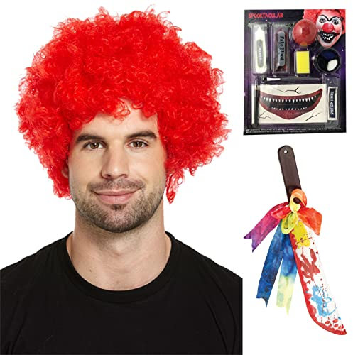 labreeze Red Afro WigClown Machete Make Up Halloween Killer Clown Party Fancy Dress