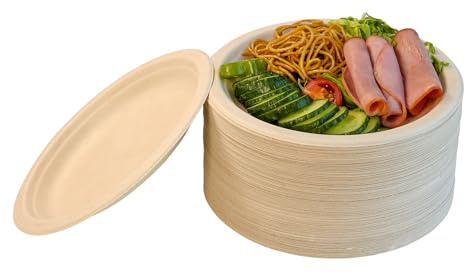 DHAIQC Lot de 120 Assiettes en Carton Compostables 15,2cm, Assiette Jetable Durable Assiette en Bagasse Naturelle, Assiettes de Fête Vaisselle Jetable (Brown, 120 pièces-15,2cm)