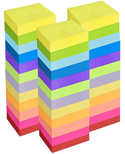 Notes adhésives colorées, notes adhésives, 1800 feuilles autocollantes pour bureau, maison, école, réunion, 12 couleurs, 50 x 38 mm