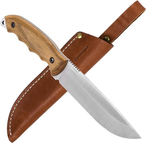BPSKNIVES HK6 - Coltello in Acciaio Inossidabile Fatto a Mano - Coltello Bushcraft a Lama Fissa e Piena Tang - Coltello Scandinavo da Campeggio Esterno con Custodia in Pelle