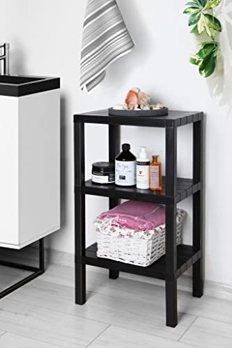 Generisch Regal, 3 oder 4 Höhen, Polypropylen, BPA frei, Holz-Effekt, Anti-Rutsch-Stoßstangen, Max 10KG durch Regal, einfach Montage (Schwarz, 3 Fächer)