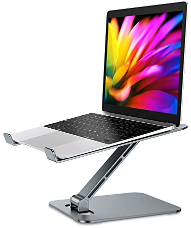 Babacom Laptop Stand, Ergonomic Foldable Computer Stand with Adjustable Height, Ventilated Aluminium Alloy Laptop Riser Desktop Book Stands Compatible with MacBook Air, Pro, All 10-16 Laptops (Grey)