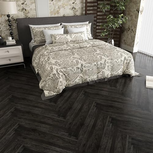 VEELIKE PVC-golvbeläggning träutseende mörkgrå vintage svart vinylgolv självhäftande golvplattor kakeldekaler golv sovrum självhäftande kakel golv vardagsrum garage 1,8 mm 90 cm × 15 cm 16 stycken