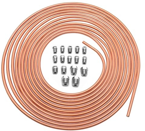 Alnicov Kit de tubería de línea de Freno de níquel y Cobre 25 pies/7,62 m 3/16 Kit de Manguera de Freno de automóvil con 16 Accesorios