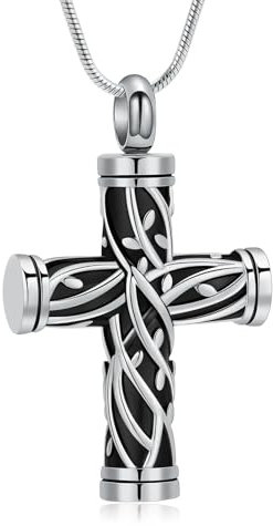 QGJNSGC Collier urne en forme de croix pour cendres Arbre de vie Pendentif funéraire Croix Souvenir Bijoux pour homme et femme, Acier inoxydable