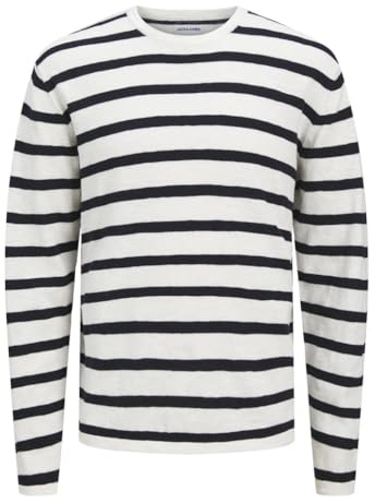 JACK&JONES JJESUMMER stickad crew neck SN, Cloud Dancer/Stripes: w. Sky Captain, S